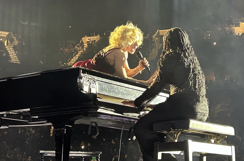 Madonna and piano player. (Copyright Randee Dawn 2023)
