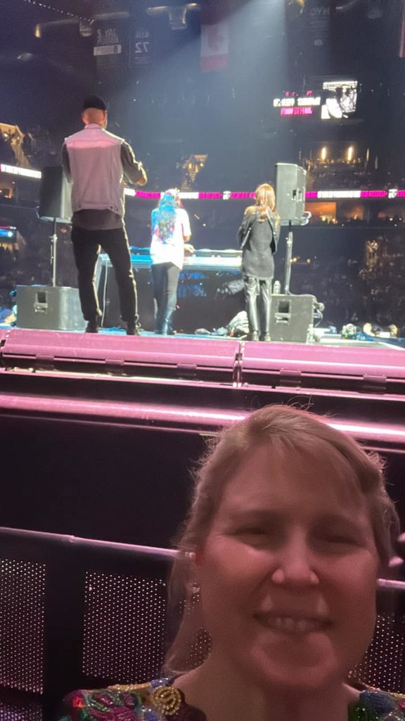 Randee Dawn in a selfie in front of the DJ Dijon Honey before the Madonna show. (Copyright Randee Dawn 2023)